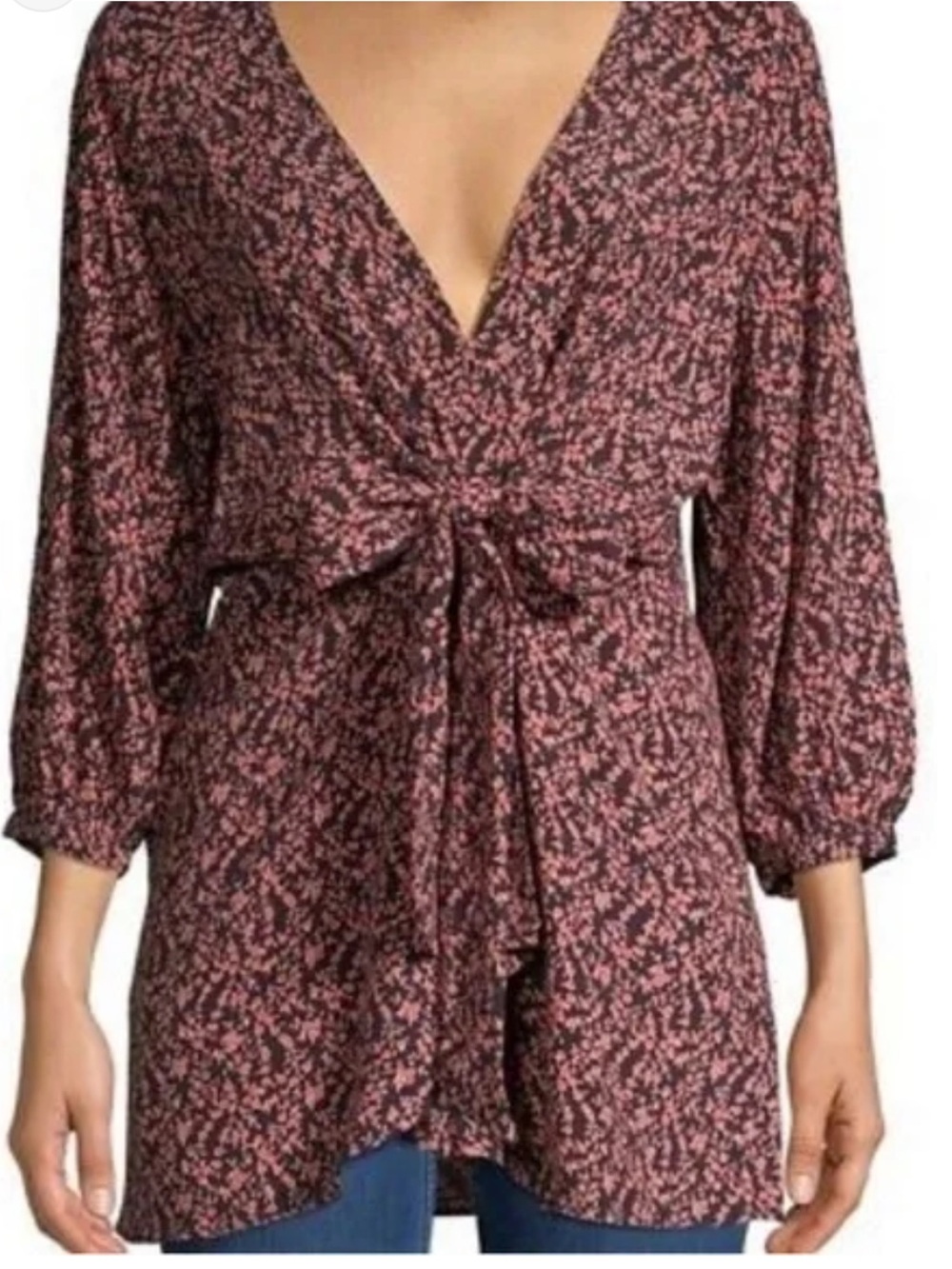 Free People Pink and Black Printed Tie-Front Tunic